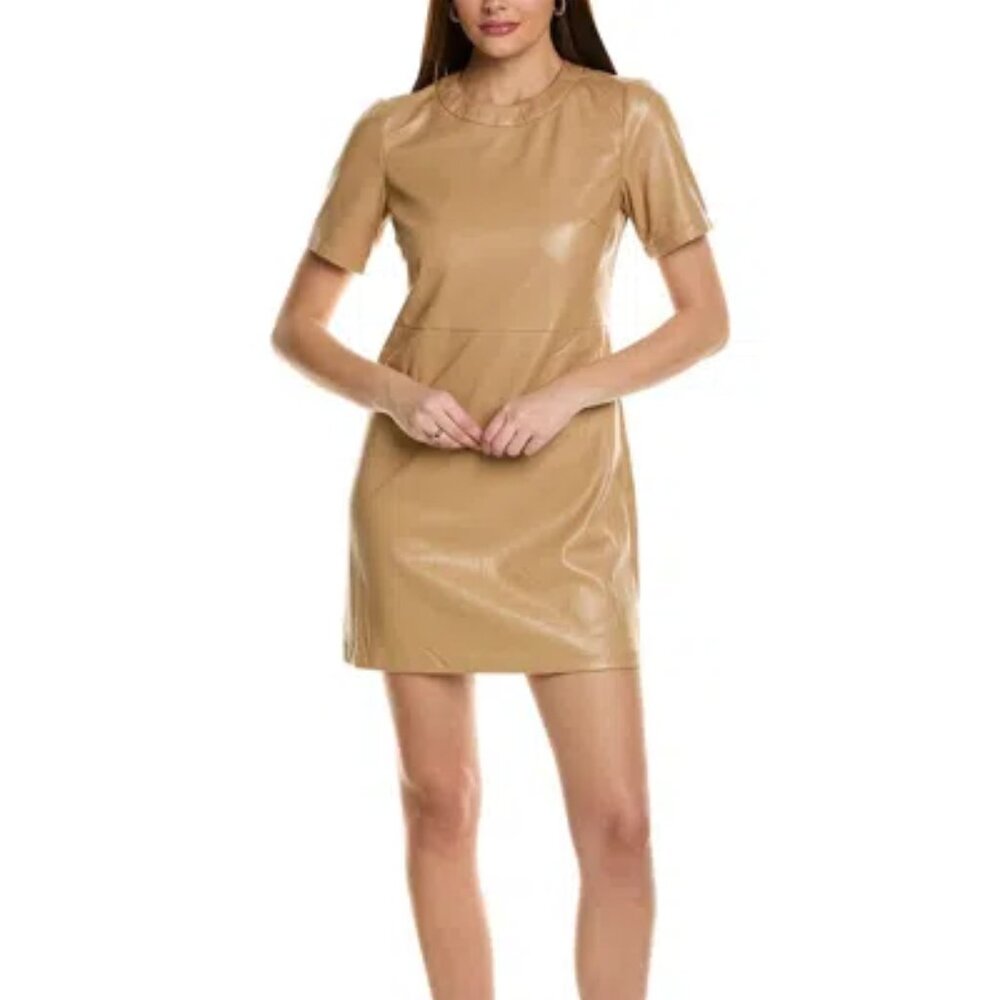 NWT FLORA BEA Natural Capri Mini Dress Faux Leather Size S Color Truffle